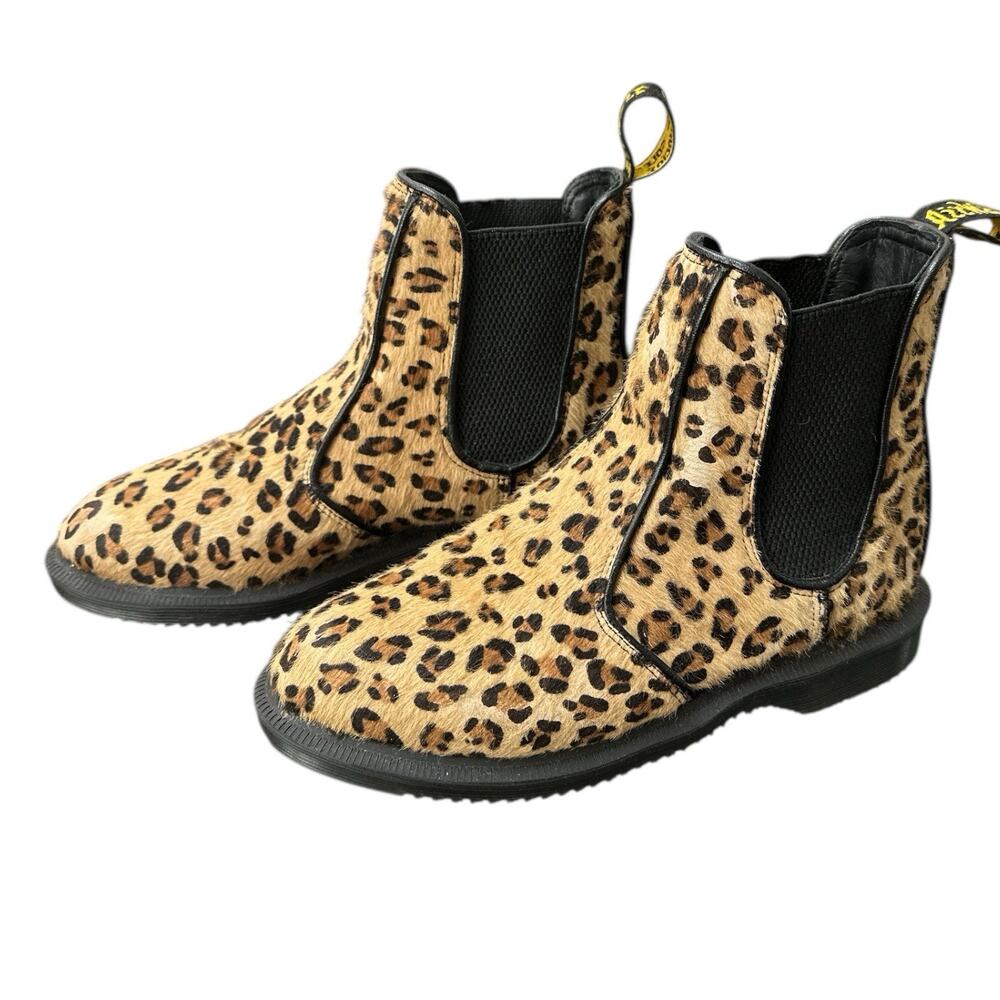 Dr. Martens Flora Chelsea Boots Women 6 Leopard Print Hair On Hide‎ AW501 Tan